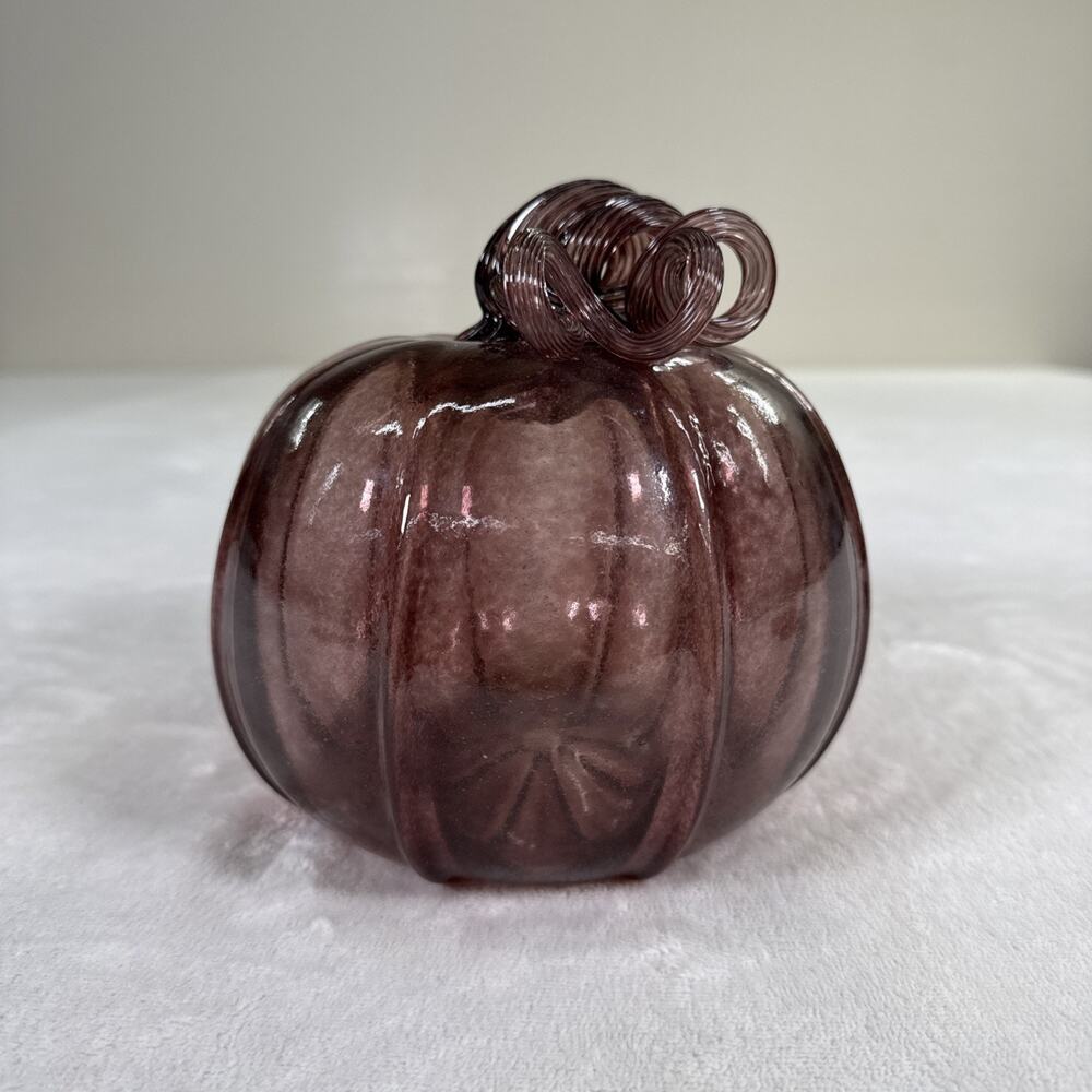 Art Glass Purple Pumpkin Figurine 6” Hand Blown Decorative Fall Harvest Home - Picture 3 of 12